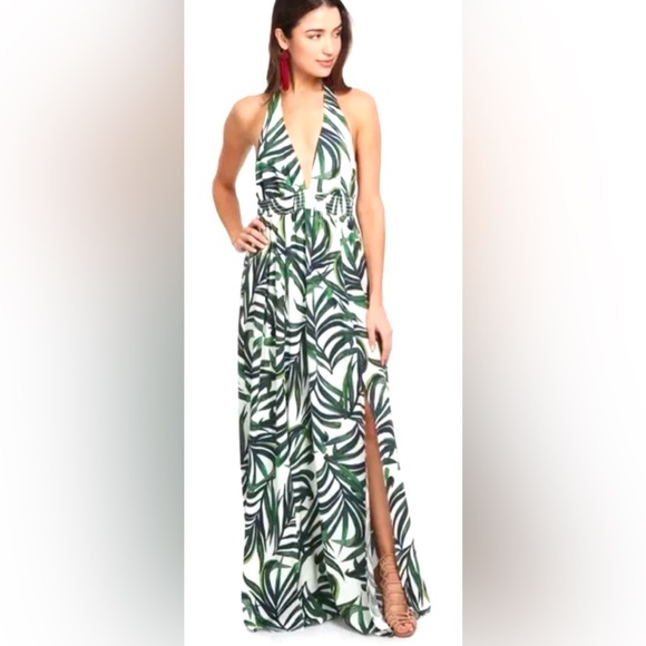🌿 Show Me Your MuMu Palm Print Maxi Dress 🏝️ Tropical Resort Vacation S - Picture 1 of 8
